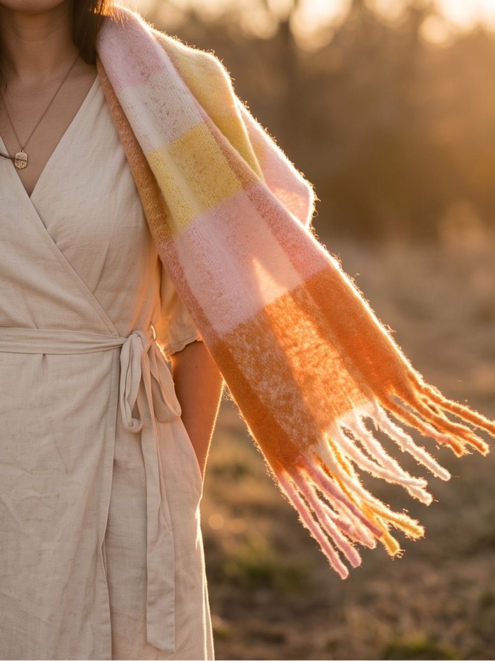 Shiraleah Chicago - Cozy Multi-Color Fringe Scarf - Orange, Pink & Yellow
